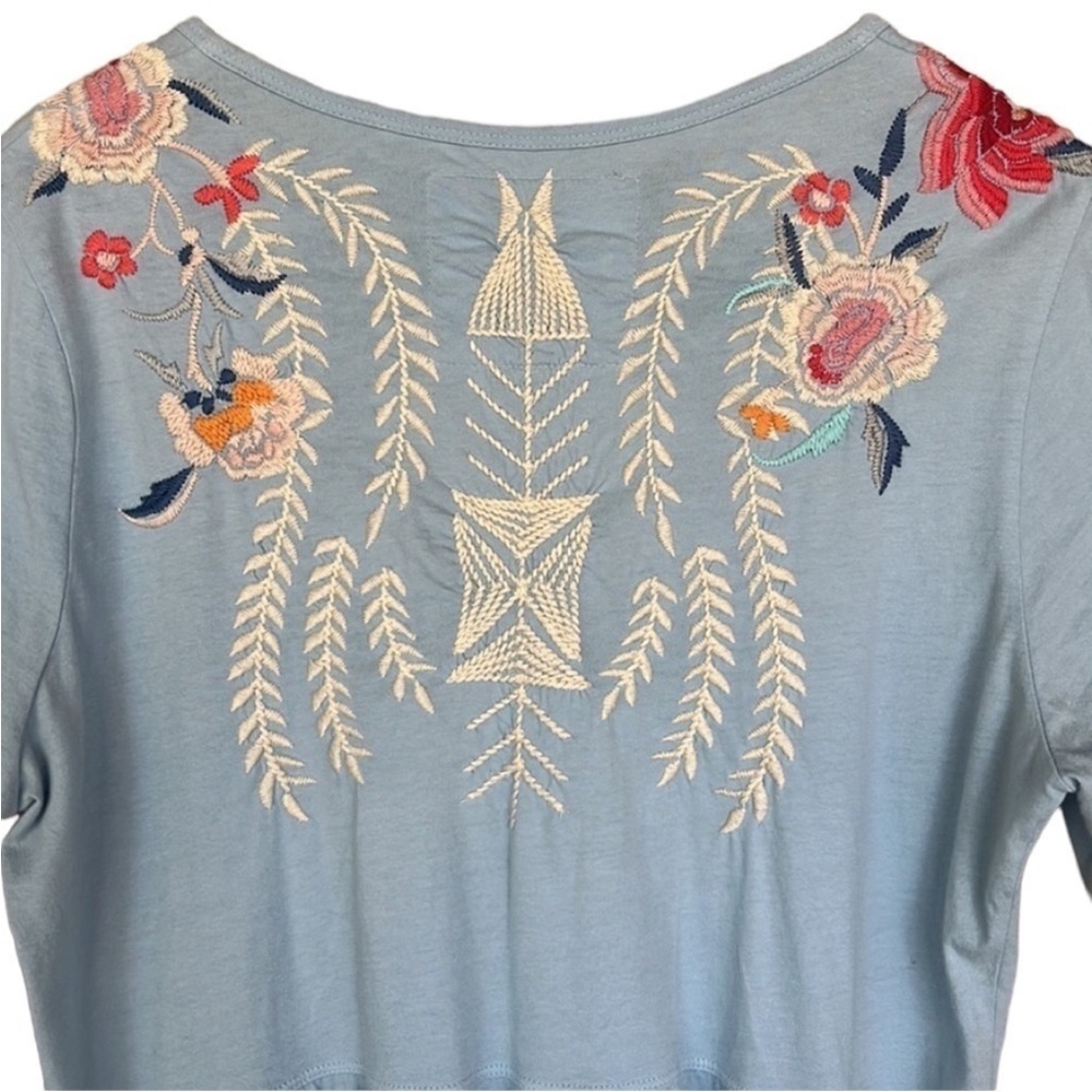 Johnny Was Floral Embroidered Short Sleeve V-Neck Top - Picture 7 of 12